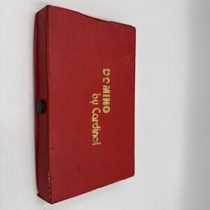 Vtg Dominoes Domino By Cardinal 28 Ivory  Pieces w/ Red Vinyl Case